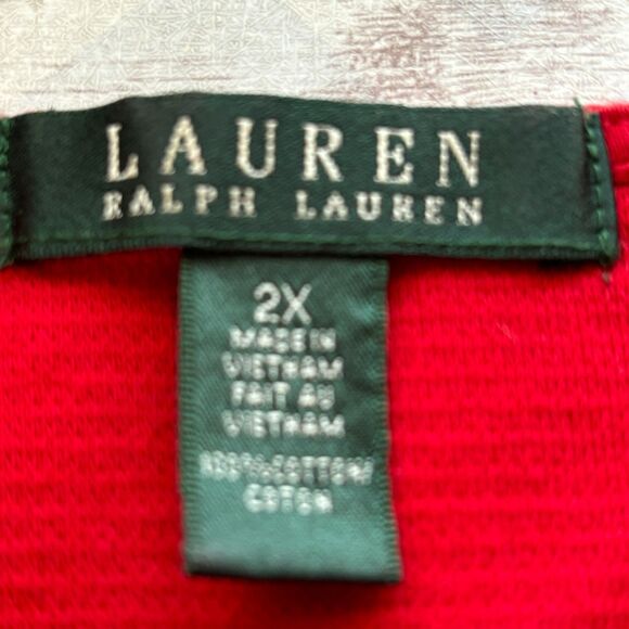 Lauren Ralph Lauren Red Navy Blue Stripe Cotton Ottoman Stitched Blouse Size 2X - Picture 8 of 9